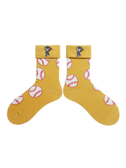 Rufia - Cute puppy pattern cuffed embroidered socks