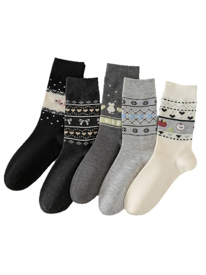 Rufia - Vintage Mid-Calf Socks with Cartoon Patterns for Women