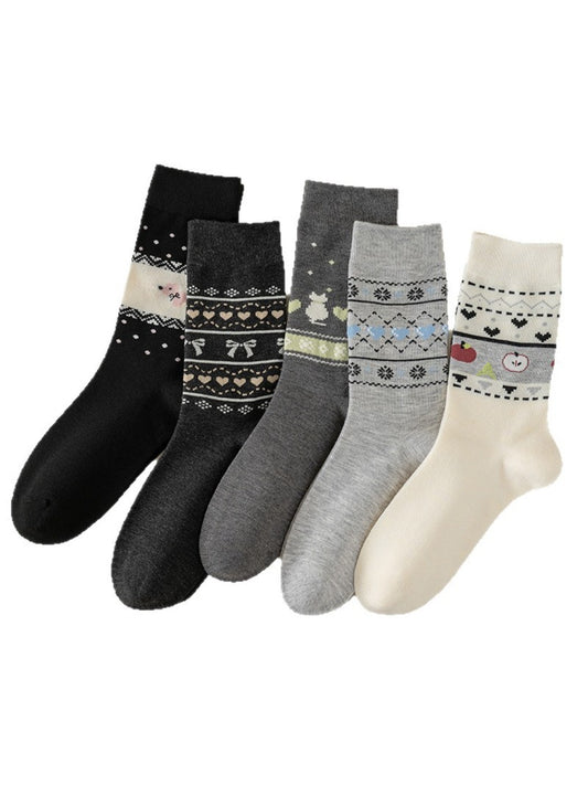 Rufia - Vintage Mid-Calf Socks with Cartoon Patterns for Women