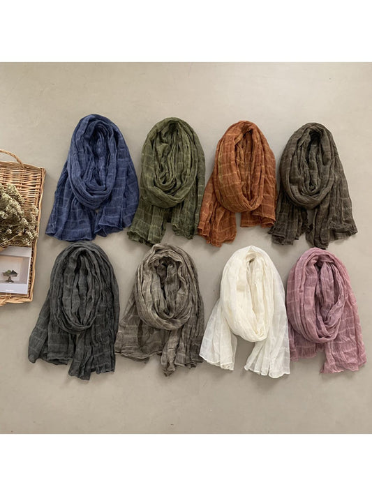 Scarvii - Vintage Plaid Pattern Crinkle Scarf