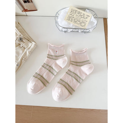 Rufia Cute Bear Stripe Crew Socks folded with visible bear face and stripes