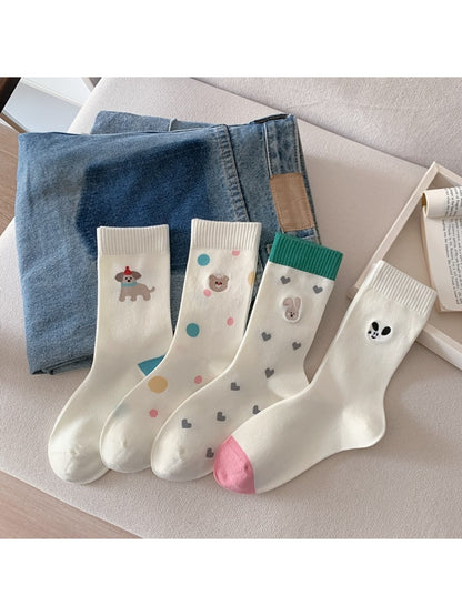 Rufia - Cartoon Animal Embroidered Casual Crew Socks