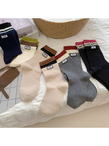 Rufia - Retro Color-Block Mid-Calf Socks