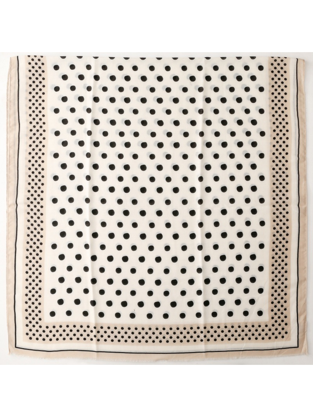 Scarf spread flat with large black dots and a smaller-dot border