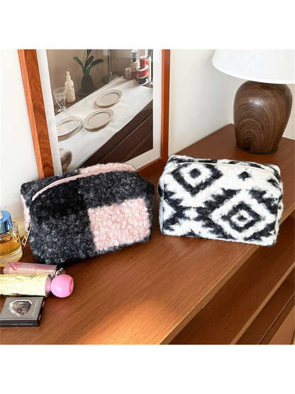 Black Check and Diamond makeup bags displayed side by side