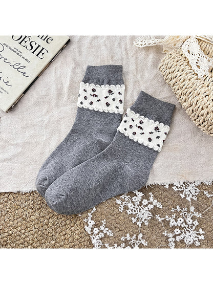 Rufia - Ditsy Floral Contrast Casual Crew Socks