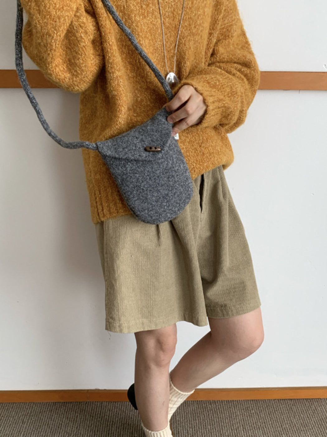Cosbai - Rounded Knit Crossbody Bag with Button Flap