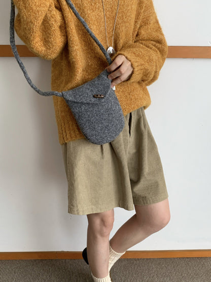 Cosbai - Rounded Knit Crossbody Bag with Button Flap