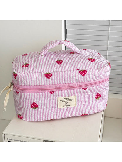 Cosbai travel cosmetic organizer with colorful cute fruit print on fabric