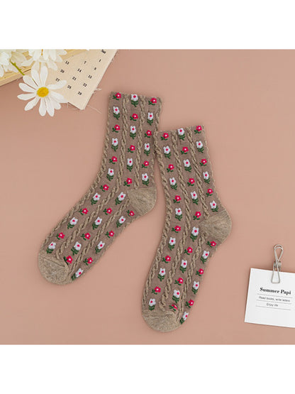 Rufia - Botanical Floral Cable Knit Crew Socks