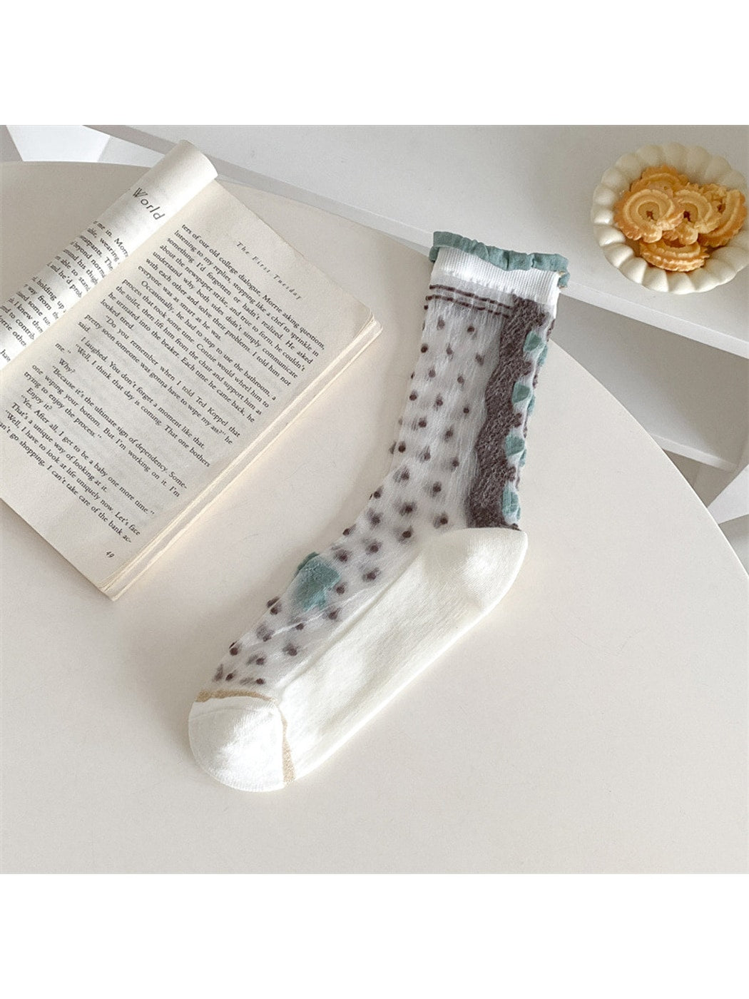 Rufia - Polka Dot Lace Trim Crew Socks