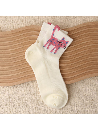 Rufia - Cute Cartoon Cat Pattern Crew Socks