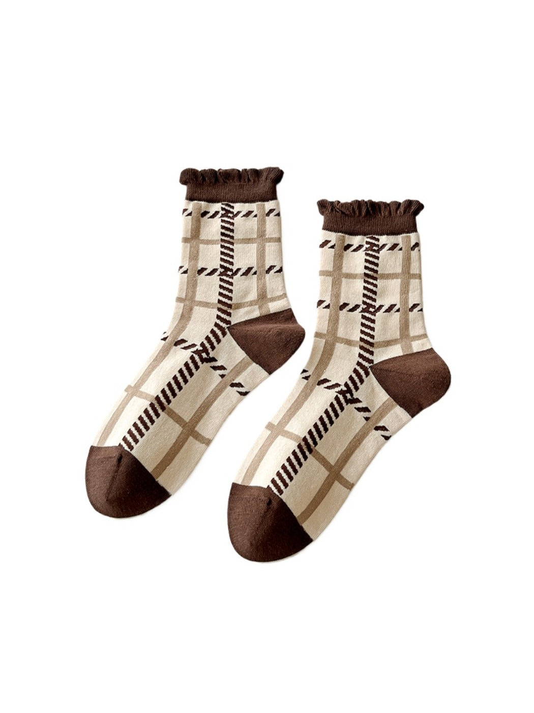 Rufia - Cartoon Bear Plaid Mid-Calf Socks