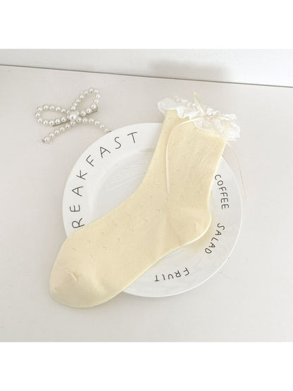 Rufia - Ruffle Lace Trim Bow Detail Crew Socks