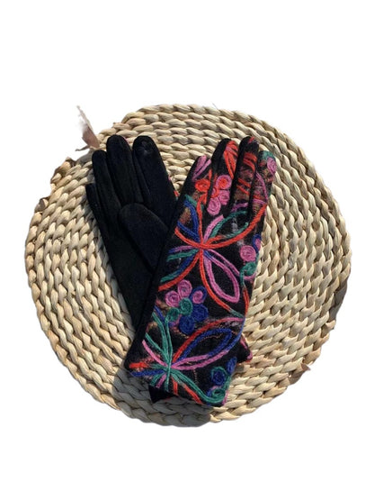 Gloving Boho Embroidered Warm Outdoor Gloves color options including Green, Orange, Blue