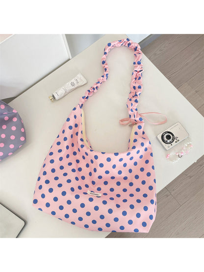 Cosbai - Polka Dot Ruched Strap Hobo Bag