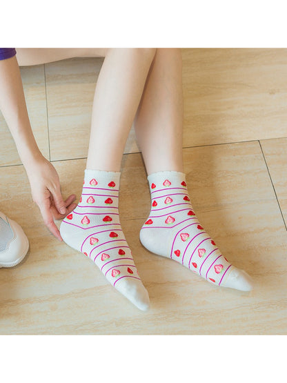 Rufia - Sweet Strawberry Stripe Ankle Socks