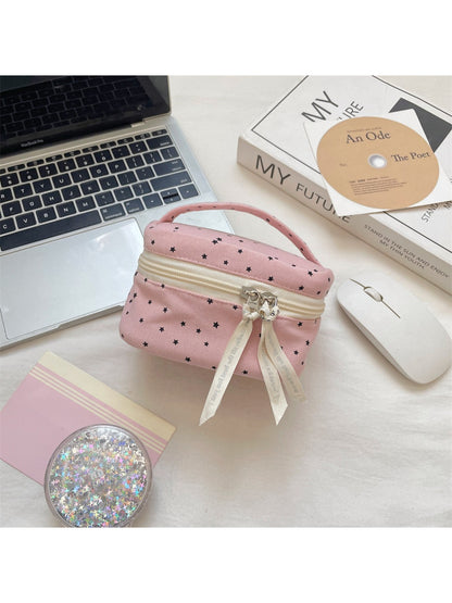 Cosbai mini star print cosmetic case open, displaying interior and lining
