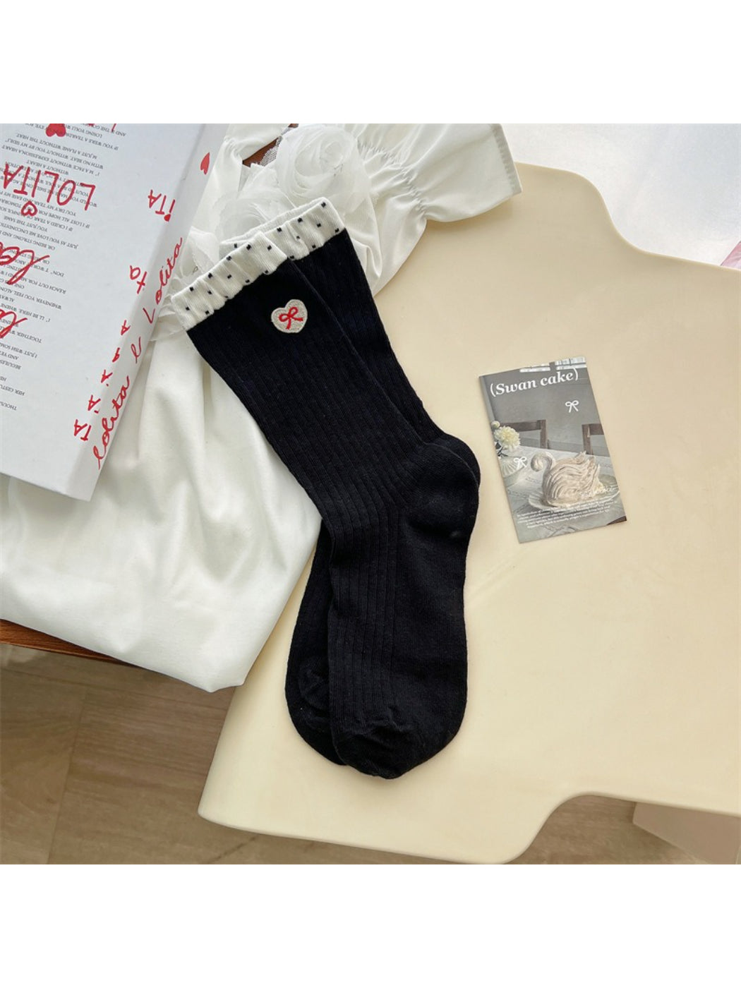 Rufia - Heart Bow Ribbed Crew Socks