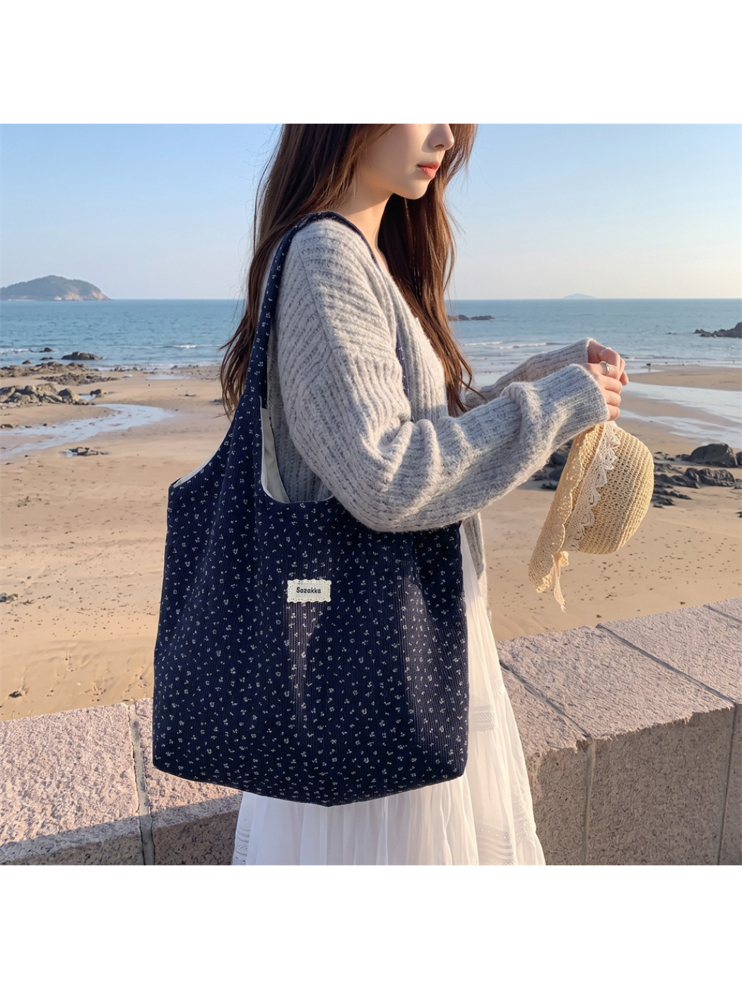 Cosbai - Ditsy Floral Snap Tab Tote Bag