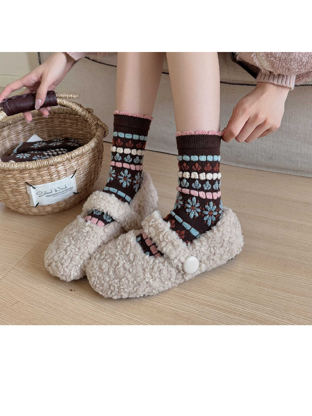 Rufia - Floral and Geometric Knit Crew Socks