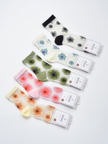 Rufia - Sheer Floral Motif Crew Socks
