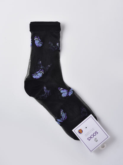 Rufia - Butterfly & Rose Sheer Crew Socks