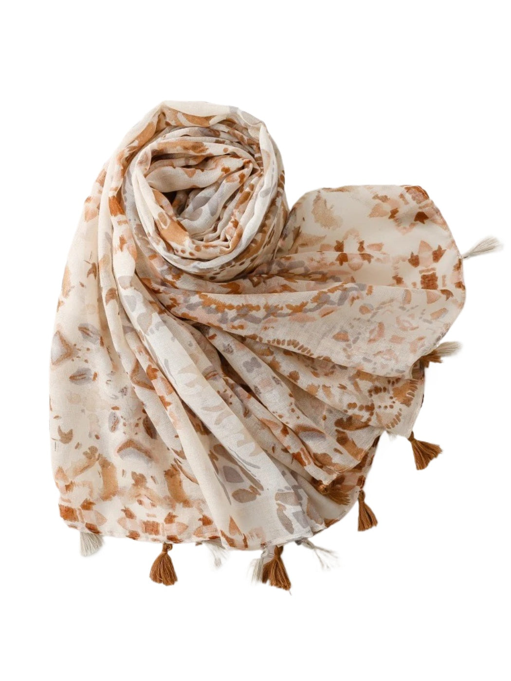 Scarvii - Neutral Watercolor Floral Tassel Wrap Scarf