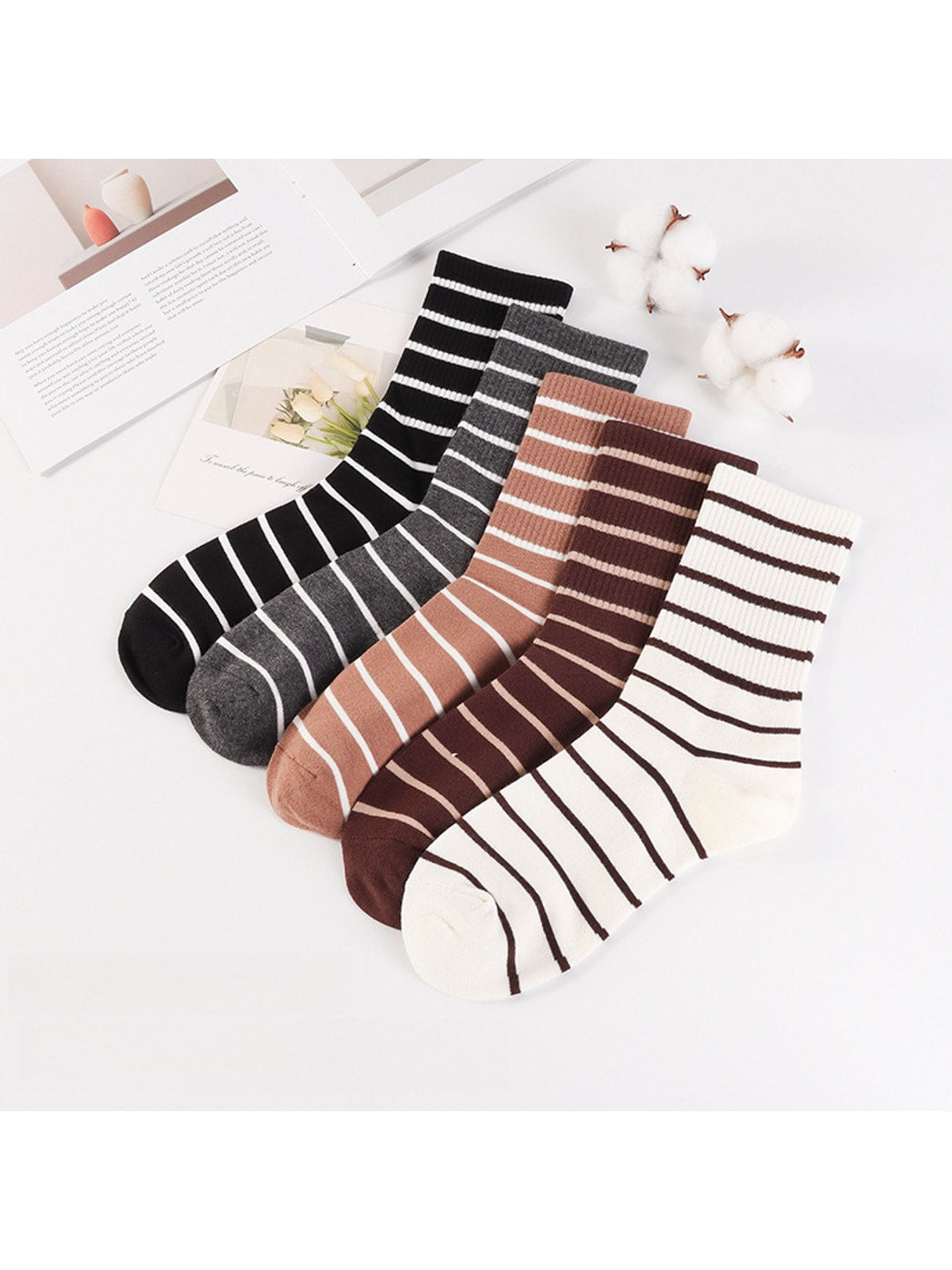 Rufia - Modern Style Striped Casual Crew Socks