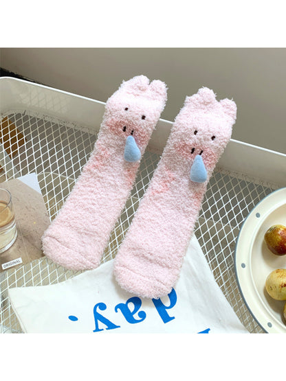 Rufia - Fuzzy Animal Crew Socks with 3D Nose Detail