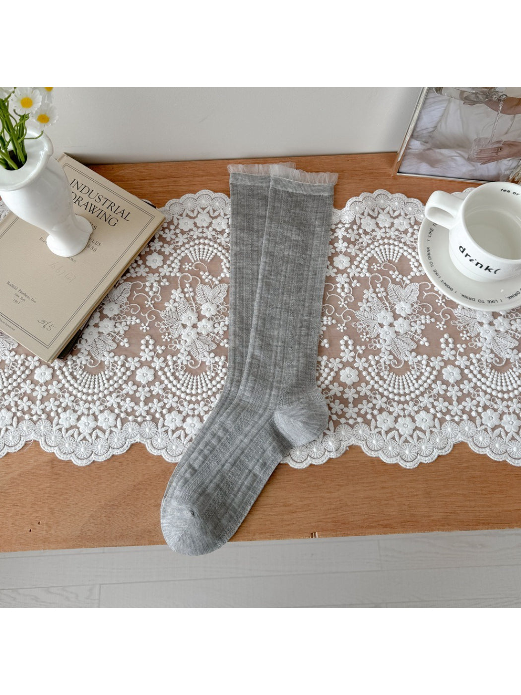 Rufia sheer ruffle cuff mid-calf socks product image 5