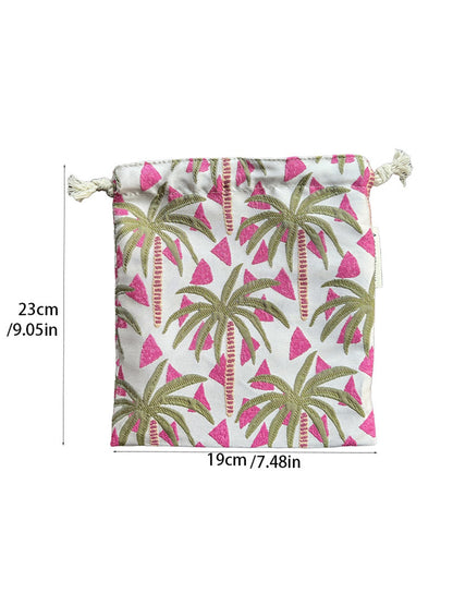 Cosbai - Floral and Fishes Print Drawstring Pouch