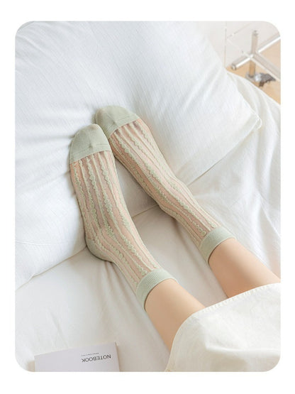 Rufia - Sheer Dot Stripe Mesh Socks
