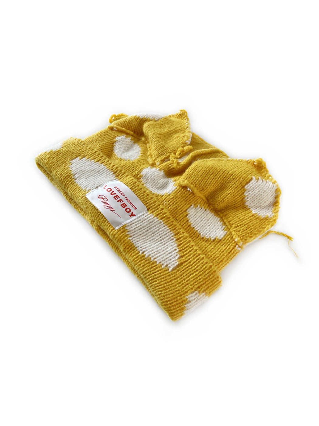 Haila Polka Dots Cat-Ear Knitted Beanie color options including Yellow, Red, Black