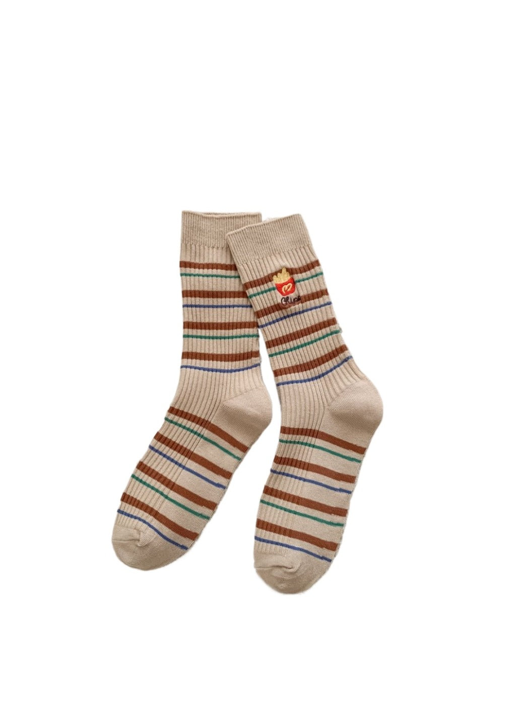 Rufia - Fun Embroidered Stripe Mid-Calf Winter Socks