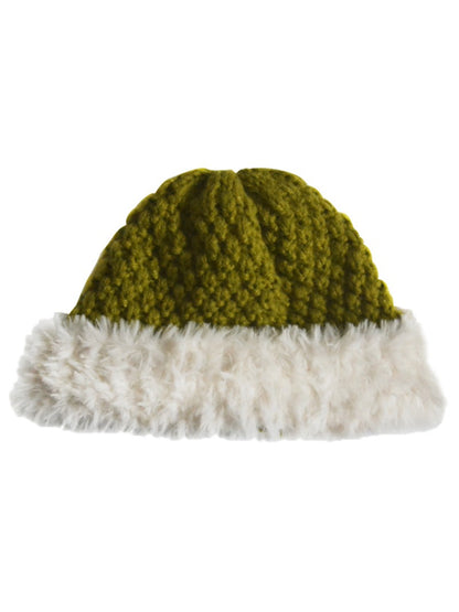 Haila - Cozy Fuzzy Trim Textured Knit Beanie