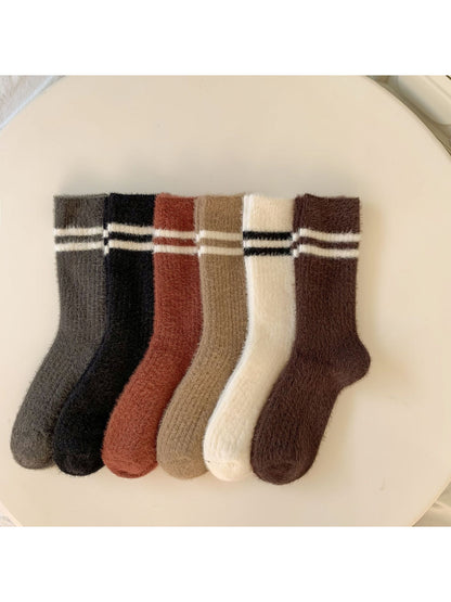 Rufia - Double Stripe Fuzzy Crew Socks