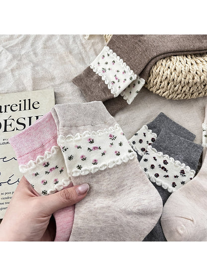 Rufia - Ditsy Floral Contrast Casual Crew Socks