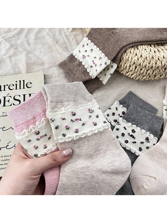 Rufia - Ditsy Floral Contrast Casual Crew Socks