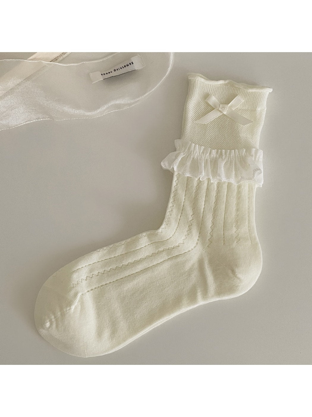 Rufia - Bow Ruffle Trim Ballet Style Crew Socks