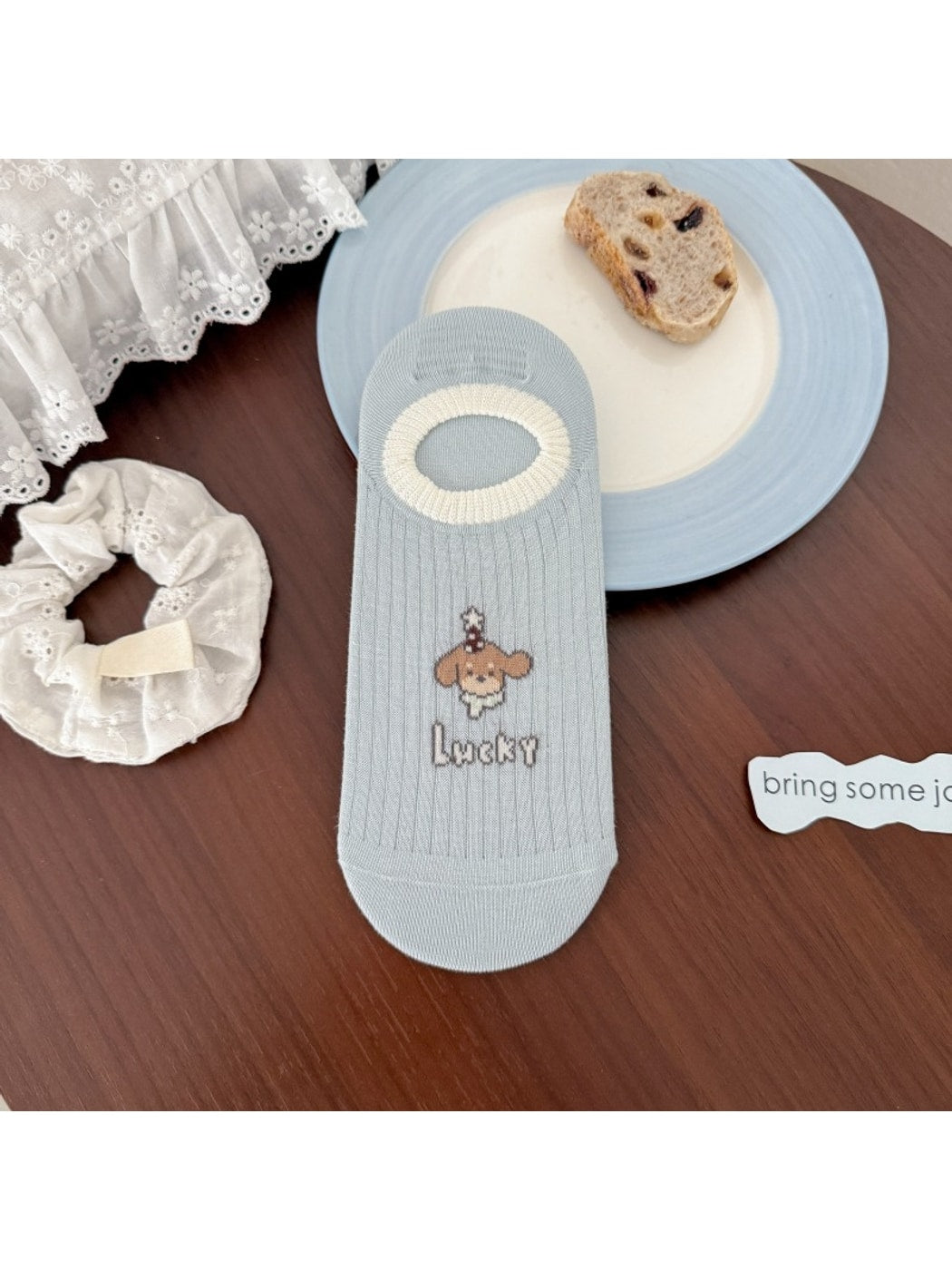Rufia - Playful Cartoon Dog Striped No-Show Socks