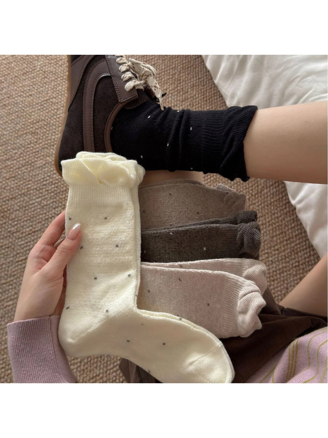 Rufia - Tiny Square Dot Fine-Knit Crew Socks