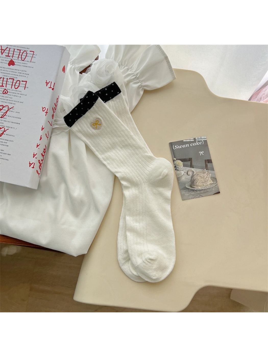 Rufia - Heart Bow Ribbed Crew Socks