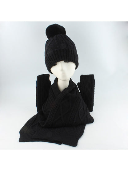 Haila - Retro Cable Knit Beanie Scarf Gloves Set