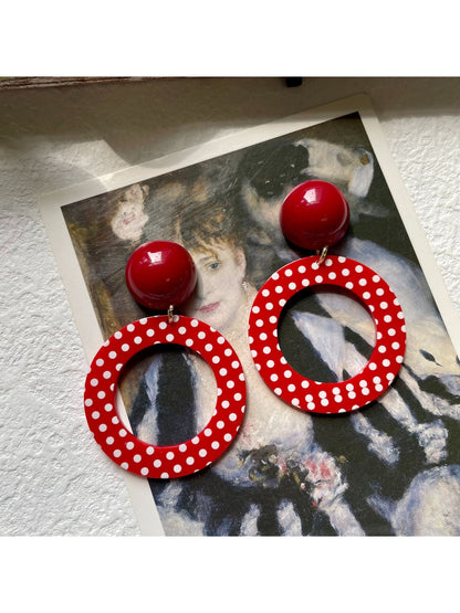 Earwish - Red Polka Dot Statement Earrings