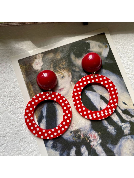 Earwish - Red Polka Dot Statement Earrings