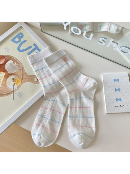 Packaging of Rufia Sweet Blue Ribbon crew socks with brand label visible