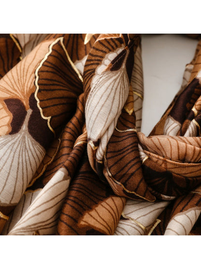 Scarvii - Winter Scarf & Shawl with Gold Foil Gingko Leaf Pattern