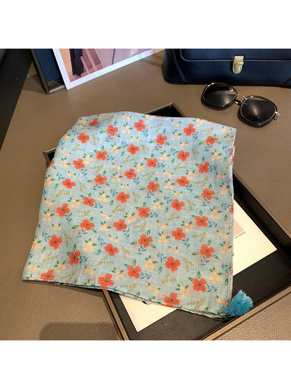 Scarvii - Warm Tone Floral Print Square Scarf