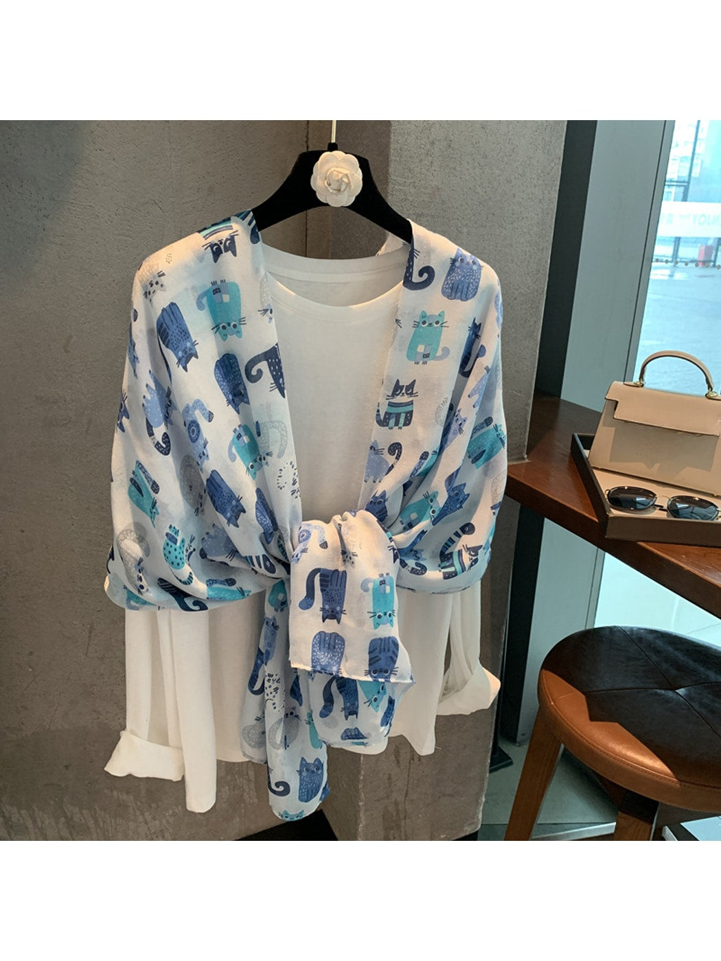 Scarvii - Blue Tone Cartoon Cat Pattern Scarf